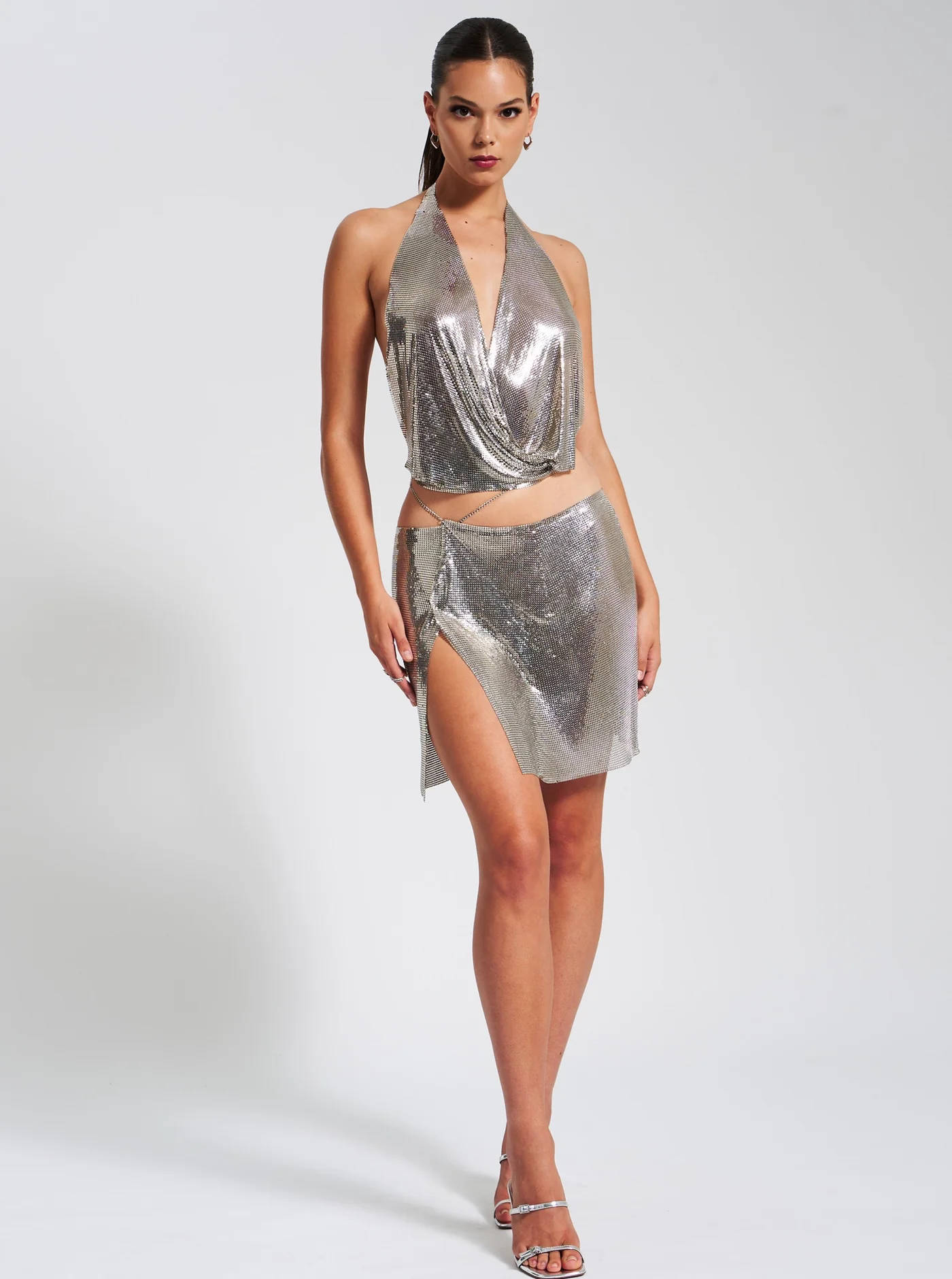 Shiema Silver Mesh Top