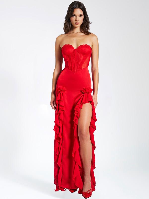 Talia Satin Lace Corset Maxi Dress