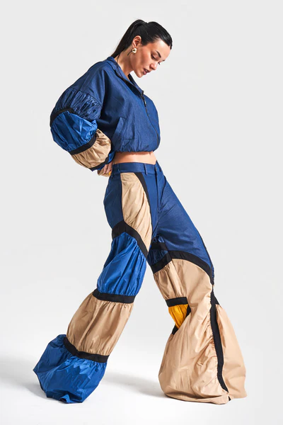 Navy parachute wide leg Jean pant set