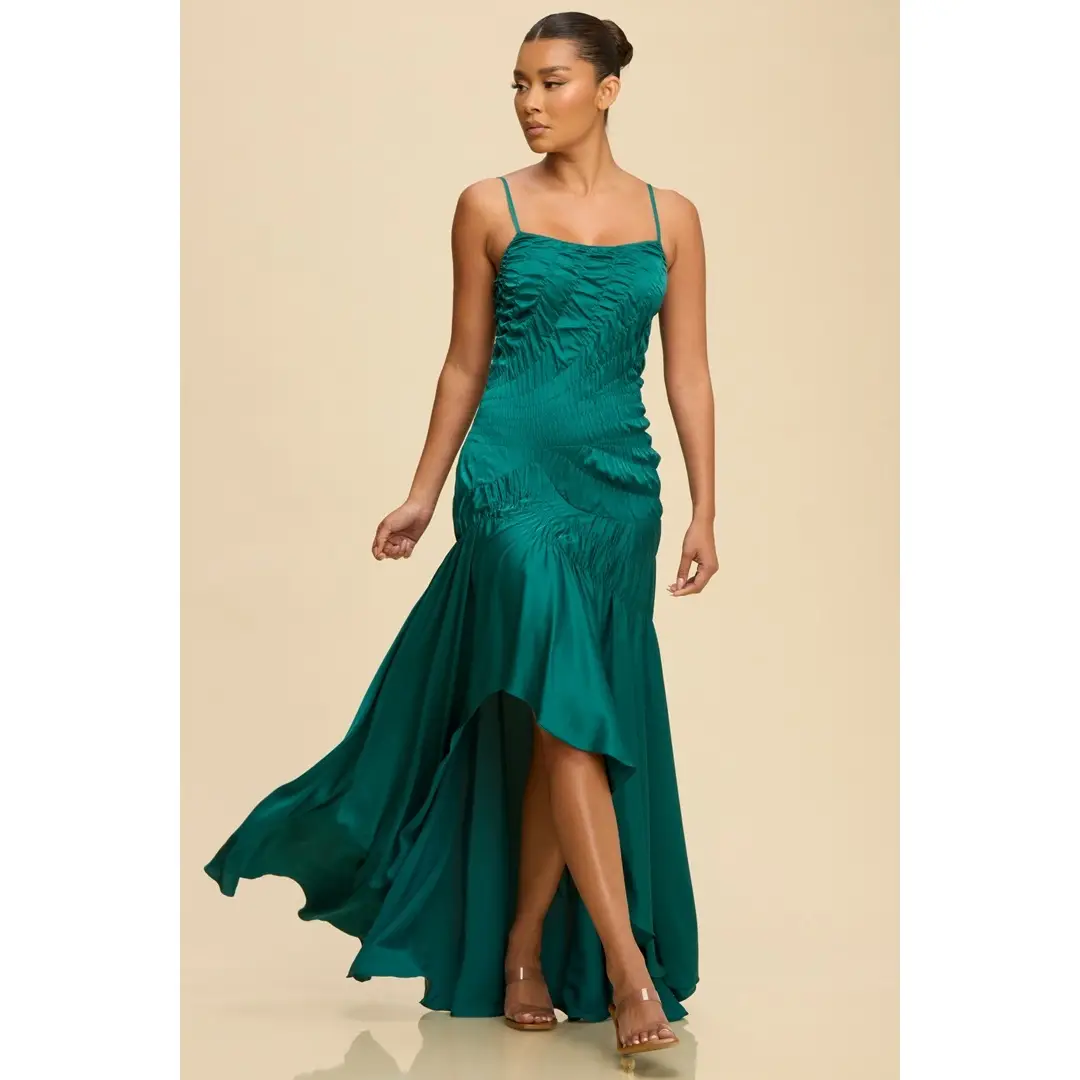 Ruched Satin Floor Length Dress