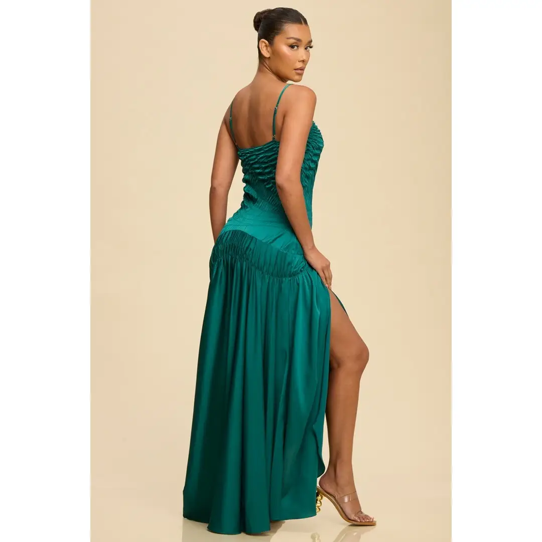 Ruched Satin Floor Length Dress - alternate view