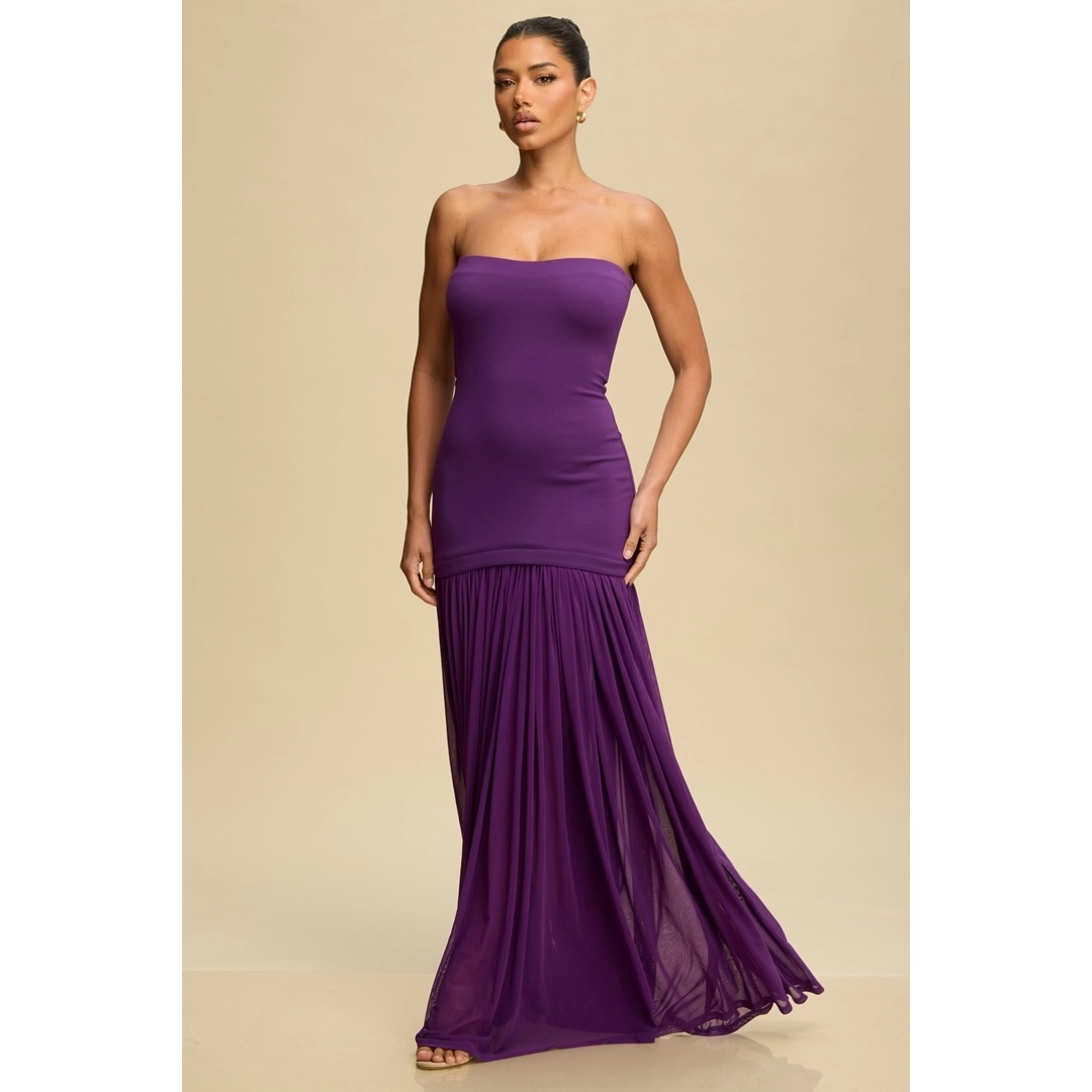 Tube Maxi Dress w/ Shirred Chiffon - alternate view