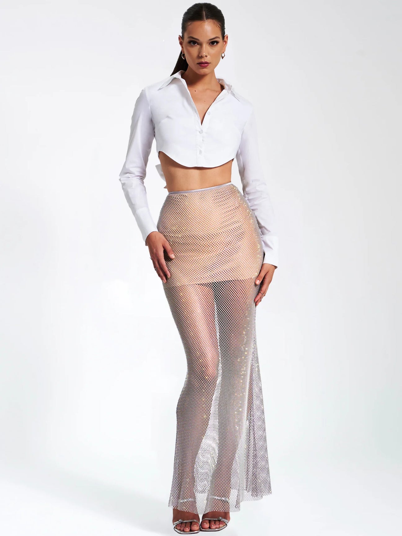 JILL MESH RHINESTONE MAXI SKIRT