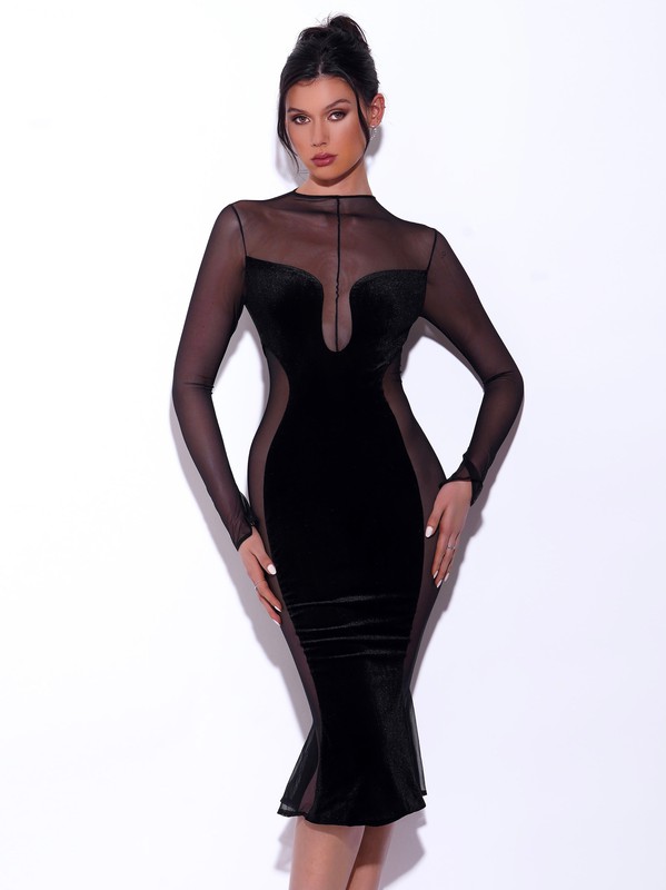 Mesh shape contour black widow midi dress