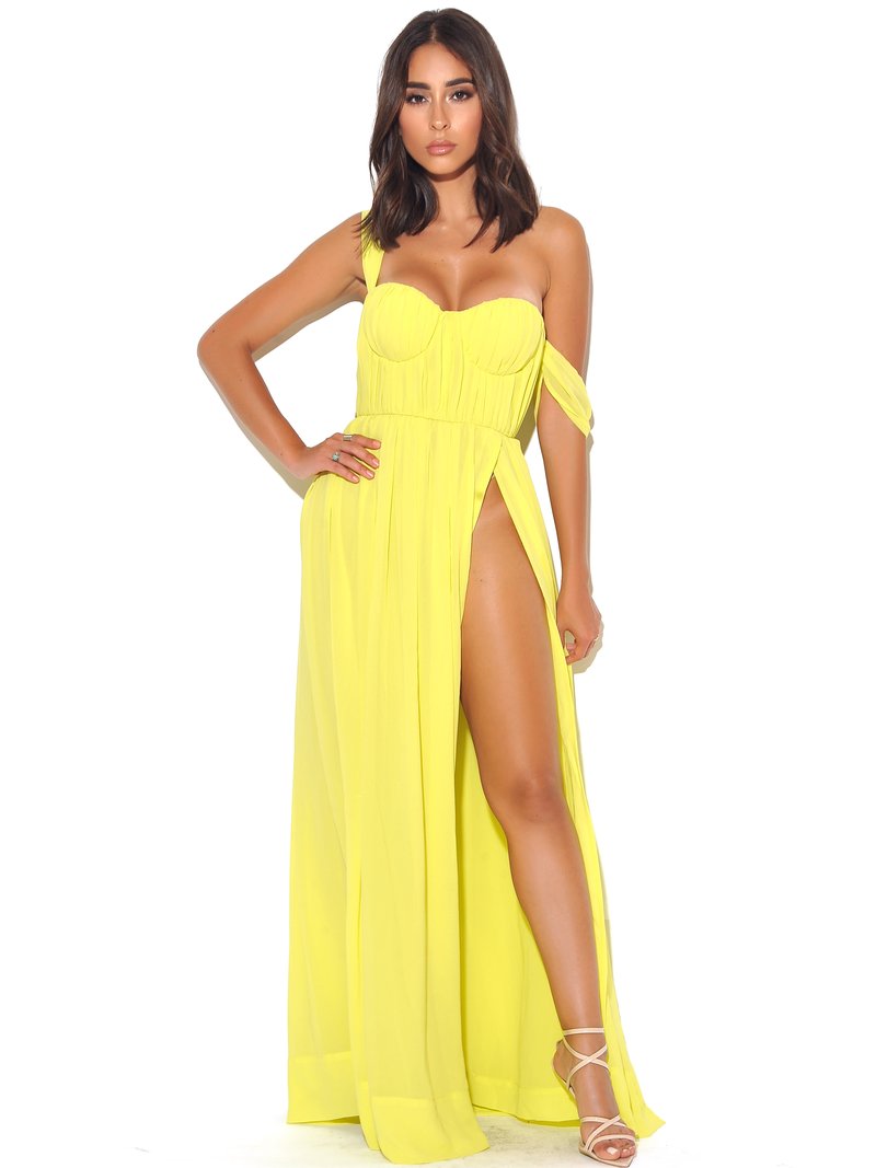 YELLOW CANDY HIGH-SLIT CHIFFON MAXI DRESS - alternate view