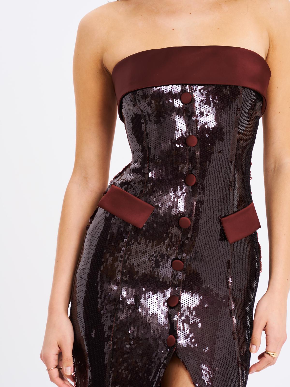 Lizzy BURGUNDY BROWN SEQUIN DRESS
